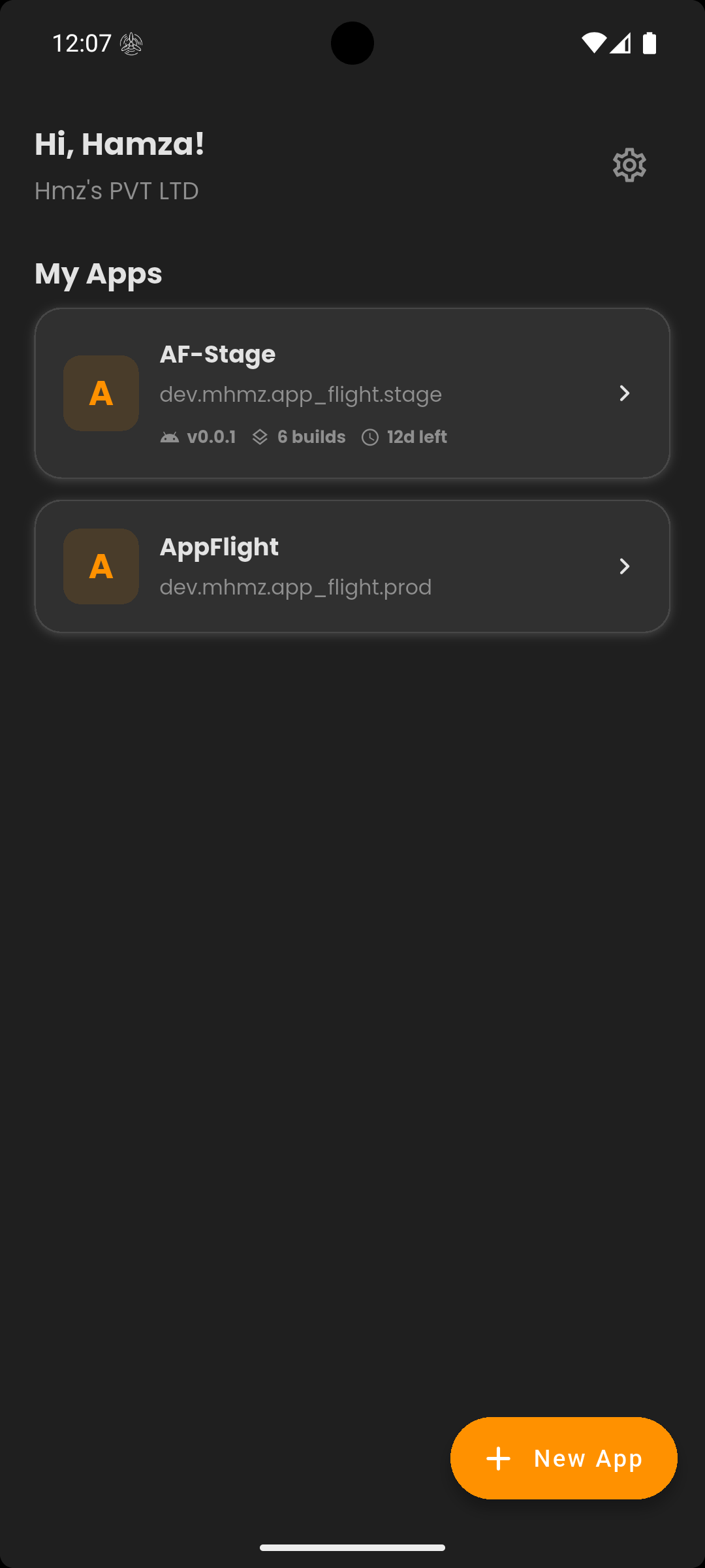 AppFlight home screen — list of Android beta apps