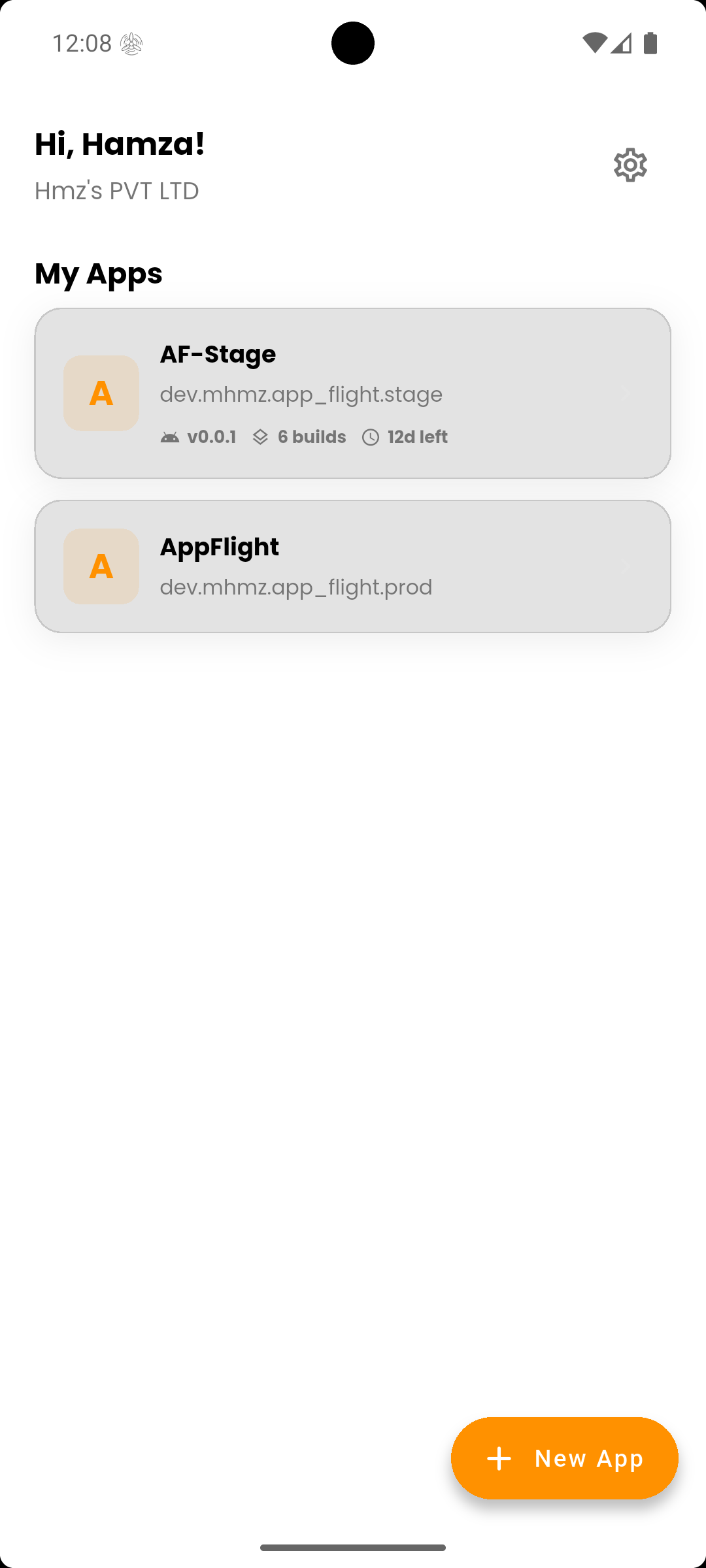 AppFlight home screen — list of Android beta apps